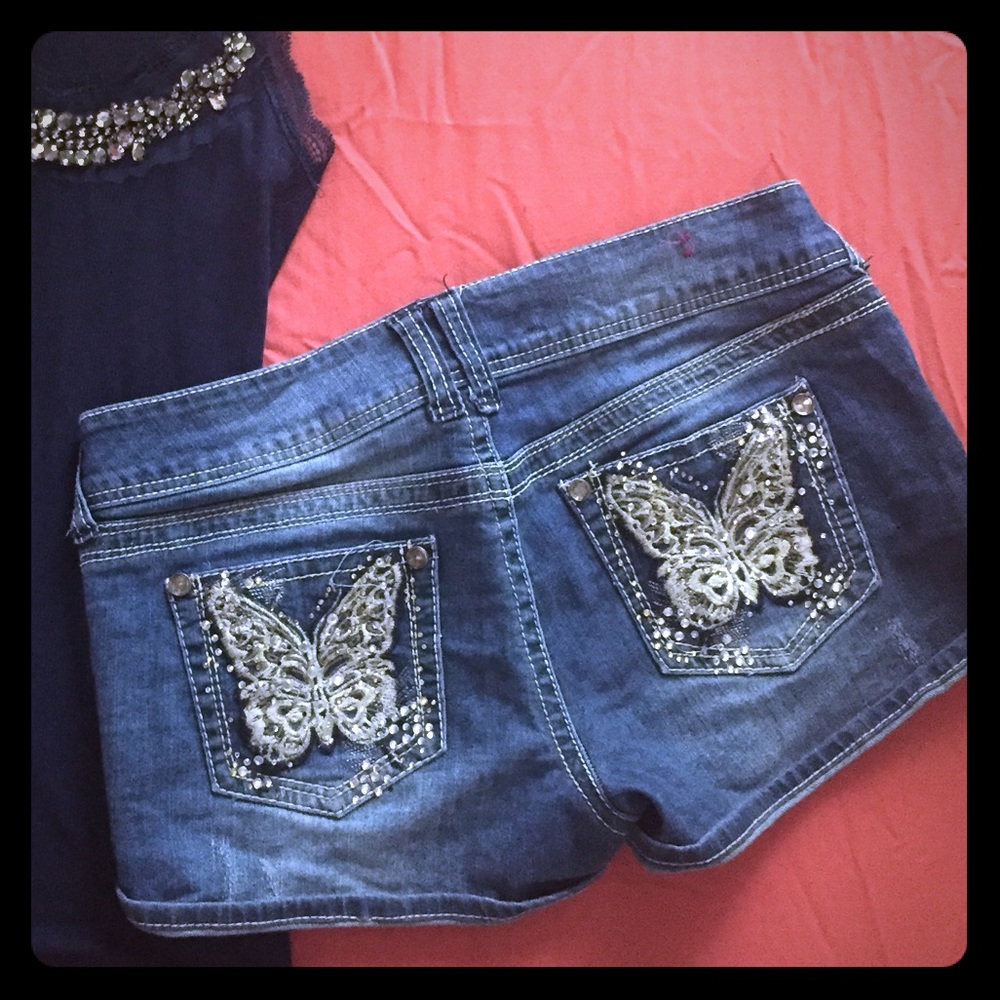 Wallflower embellished denim shorts